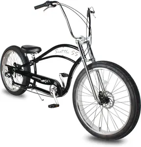 MICARGI 26-in Seattle Stretch Cruiser Bikes 1/7 Speed Moon-Type/Hi-rise Handlebars Fat Tires Coaster/Disc Braking Adult Beach Bike Multiple Color lowrider bikes bicycle