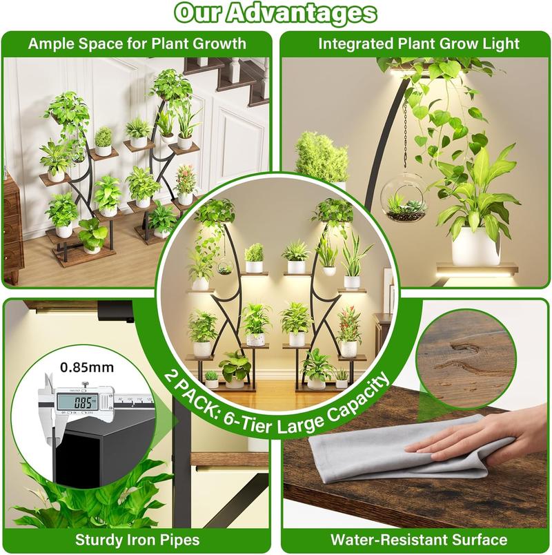 POZILAN Plant Stand Indoor with Grow Lights - 2 Pack Corner Plant Shelf, 6 Tiered 45" Indoor Plant Stands for Multiple Plants, Plant Rack Display Holder, Flower Stands for Living Room Patio Home