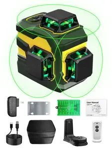 Laser Level, 3x360° Cross Line Laser for Construction and Picture Hanging, 12 Green Lasers with Self-leveling, 3D Vertical & Horizontal Line, Level Tool with 5200 mAh Rechargeable Battery, DIY Projects, B112B  Christmas Gifts User Manual Portable Storage