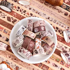 Vintage Washi Tape Set - 20 Rolls of Bakery & Coffee Themed Sticker Tape 1.5 cm Width 2 Meters Length Perfect for Scrapbooking Gift Wrapping