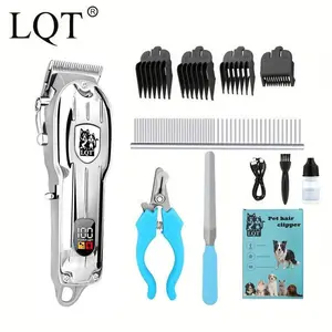LQT Professional Low-Noise Pet Clippers - 55dB Quiet Trimmers for Dogs & Cats, Silver Edition, LED Display, USB Rechargeable, Stainless Steel Blades, Adjustable Length, 4 Guide Combs