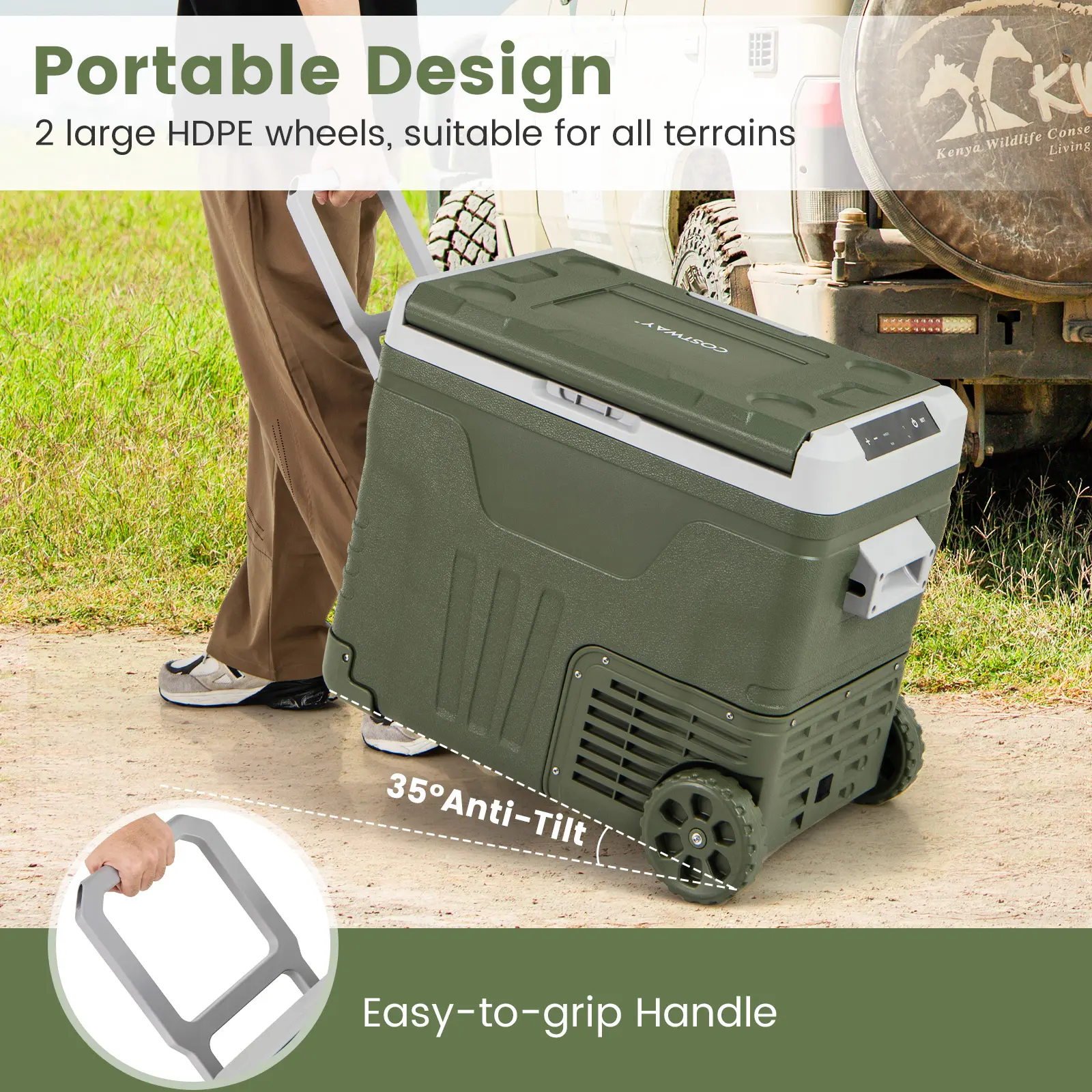 COSTWAY - 12 Volt Car Refrigerator Portable Car Fridge with Adjustable Range-50L