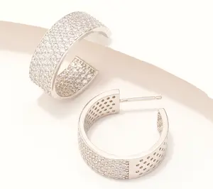 Diamonique x Jennifer Miller Inside Out Pave Hoops, Sterling Silver