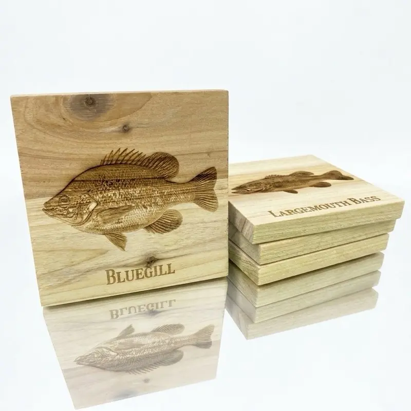 4-Piece North American Fish Themed Wood Coasters Set