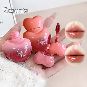 Two-Pack Heart-Shaped Hydrating Glossy Lipstick Long-Lasting Makeup Moisturizing Lip Color Set for Daily Use= Perfect Gift Idea