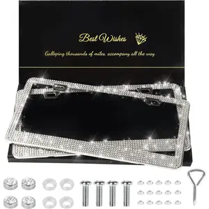2 Pack Bling License Plate Frames for Women, Sparkly Rhinestone   Accessories with Glitter  Caps (White)