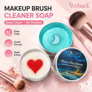 WEBACK Solid Makeup Brush Cleanser and Sponge Sanitizer Soap, Anti-Residue Clean Fluffy Brush Purifier Kit with Micro-Grooved Silicone Scrub Mat for Acne-Prone Skin