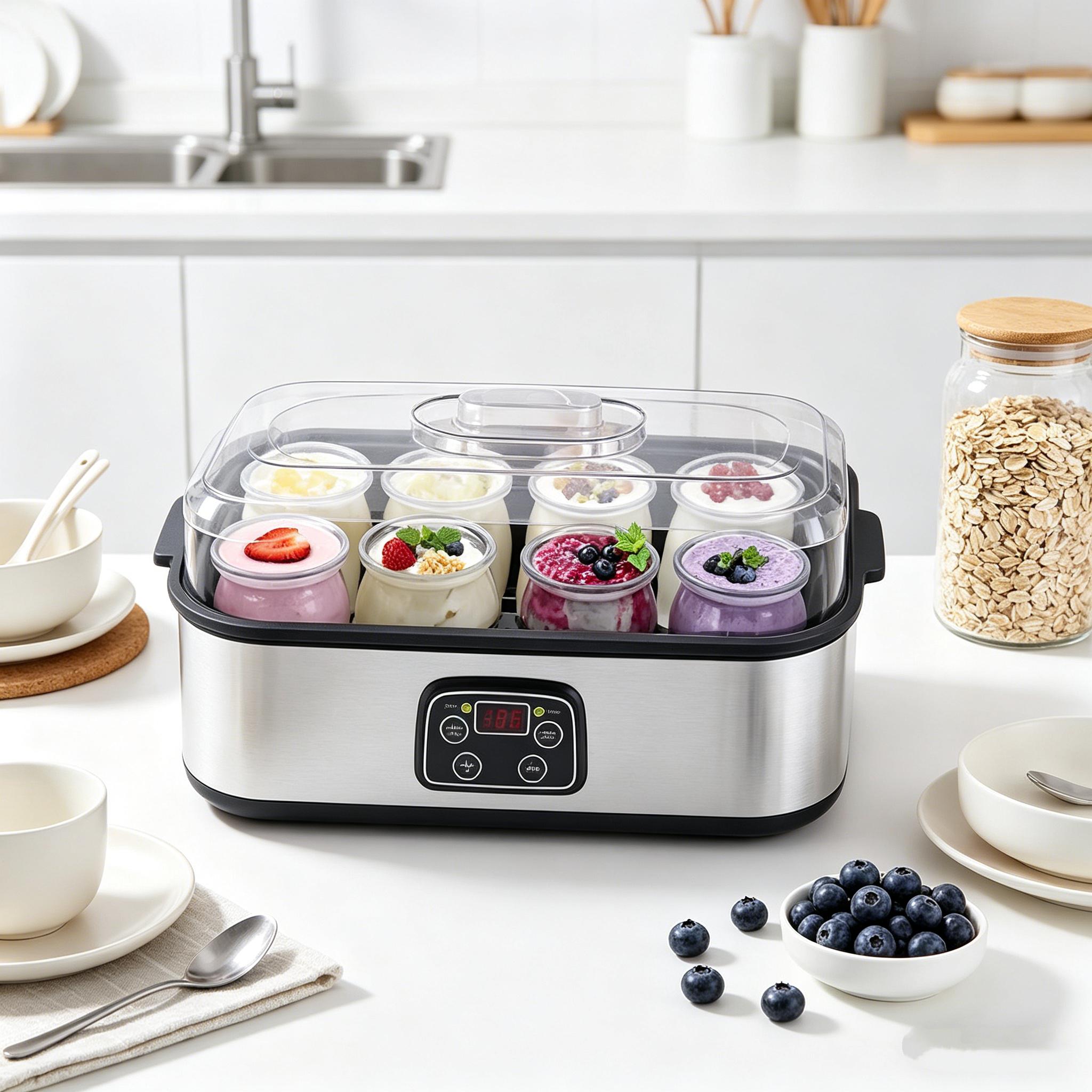 1pc Family 8-Cup Automatic Yogurt Maker, Multifunctional Electric Fermenter with US Plug, Makes Yogurt Jam Ice Cream Pudding, Complete Jar Set for Home Breakfast & Healthy DIY Snacks