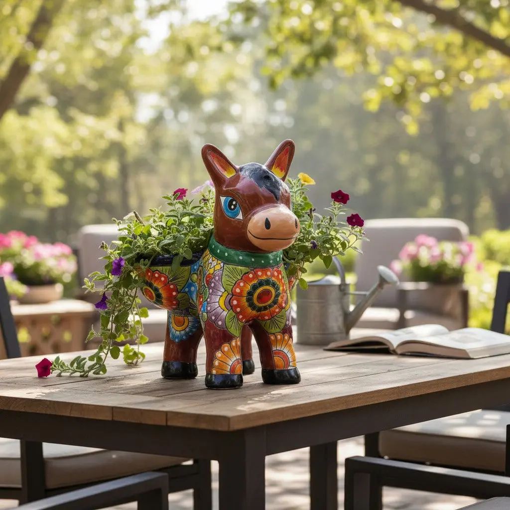 Talavera Donkey Planter | Vibrant Mexican Burro Pot