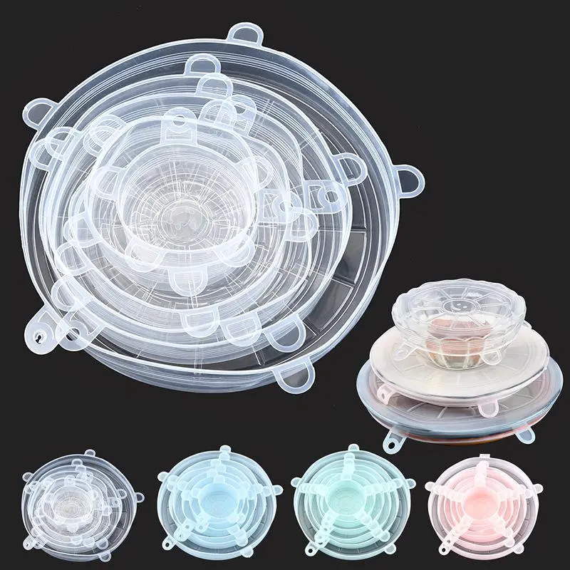 Reusable Silicone Stretch Food Covers - 6-Piece Multi-Size Round Kitchen Gadgets for Everyday Use, Food Storage Lids for Bowls, Cups, Containers, Food Cover, Six Pieces