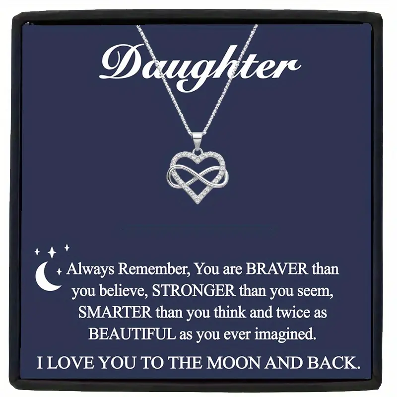 to My Daughter Infinity Heart Necklace - Bohemian Y2K Style Stainless Steel Jewelry with White Golden Plating, Interlocking Hearts & Floral Design, Gift Box & Card - Christmas, Graduation, Birthday, Valentine's Day Present for Daughters