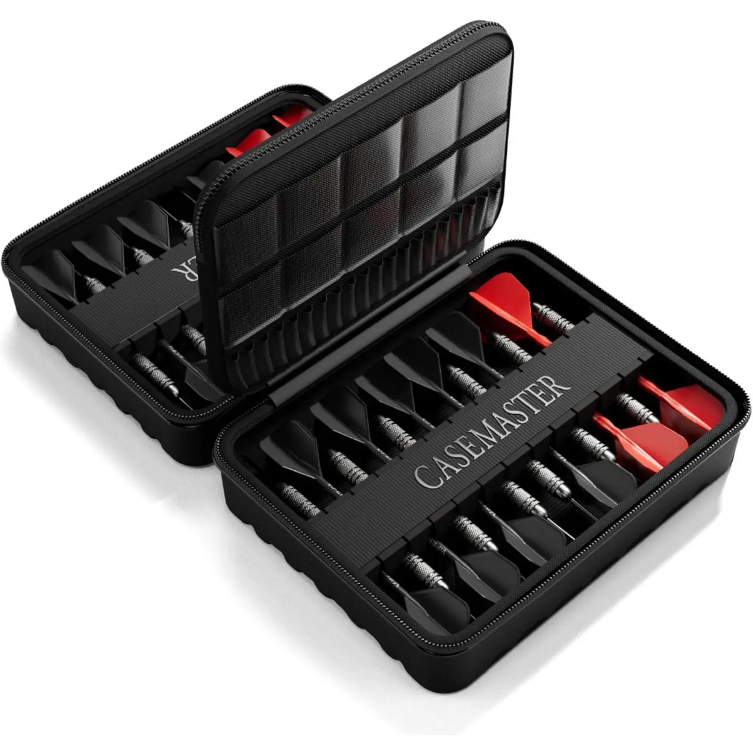 Maxx 8 Dart Case, Holds 24 Steel Tip or Soft Tip Darts Fully Assembled, Hard Shell EVA Darts Case, 20 Accessory Pockets, Black