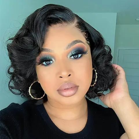 Subella Female Glueless Black 12-Inch Short Bob Human Hair Wig, Pre-Cut 8x5 HD Lace Frontal, Pre-Plucked Body Wave, 200% Density, Medium Size Cap, Ready to Go, Easy-Remove