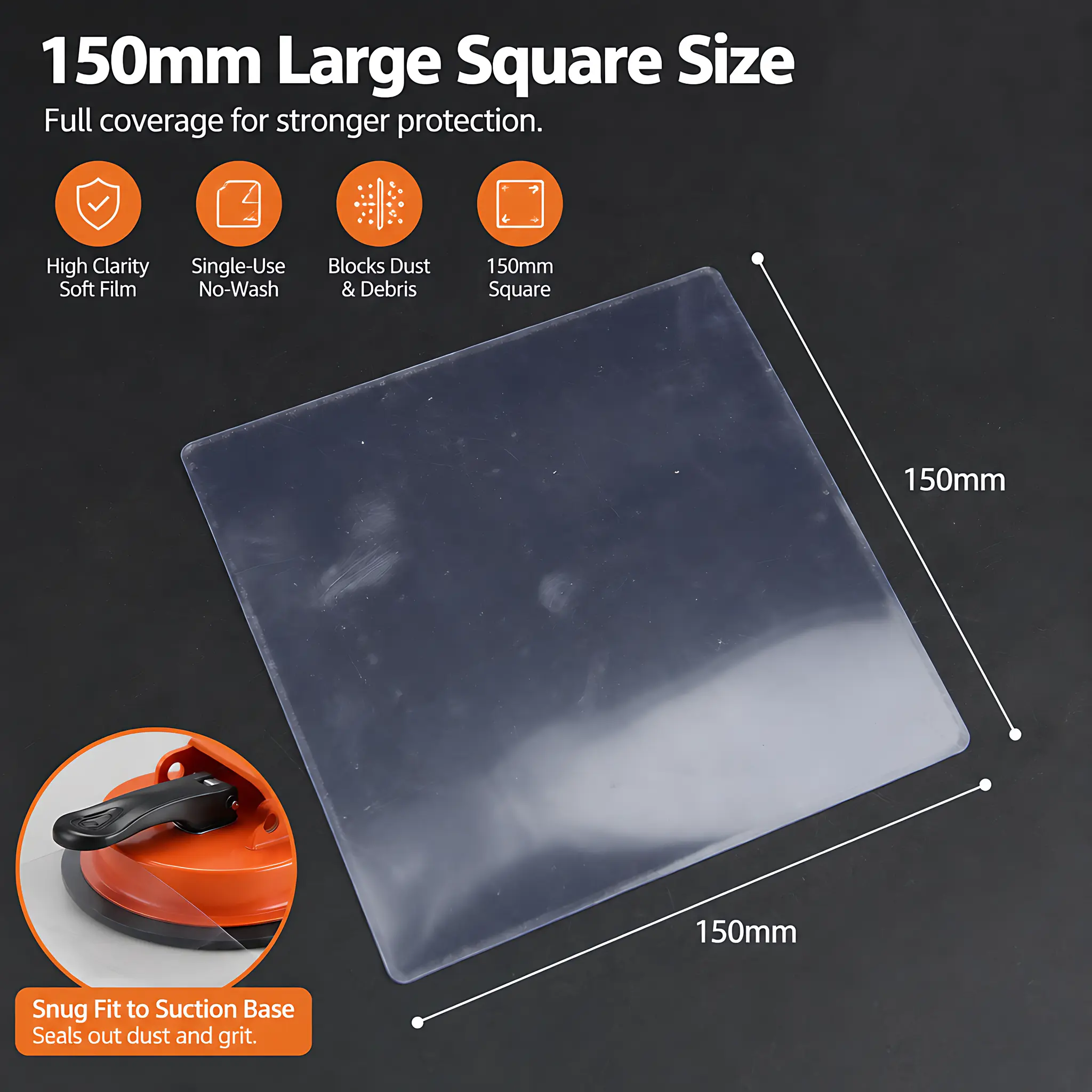Disposable Suction Cup Dust Protection Sticker 150x150mm Clear Square Dust Proof Pad Waterproof Anti-mortar Residue Free Film for Tile Glass Stone Vacuum Lifter Tools Construction Tile Installer Accessories
