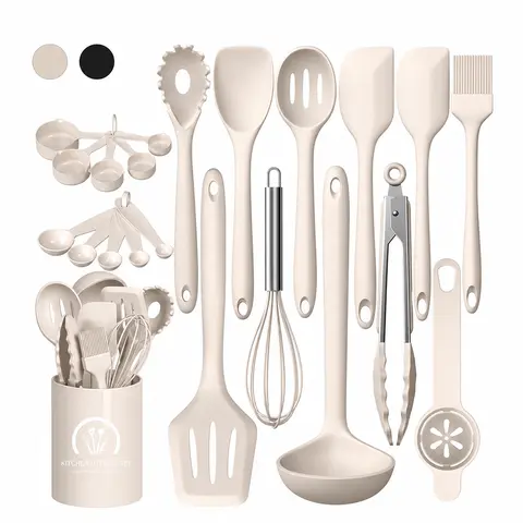 AISOON 22pcs Food Grade Silicone Kitchen Utensils Set with Handle - Heat Resistant, Odor-Free, Dishwasher Safe, Durable Kitchen Accessories for Nonstick Cookware (Spatula, Slotted Spoon, Whisk, Turner, Pasta Tool)