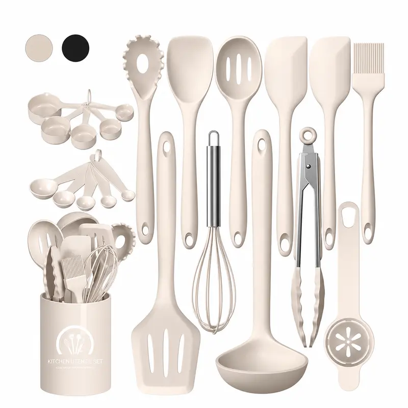 AISOON 22pcs Food Grade Silicone Kitchen Utensils Set with Handle - Heat Resistant, Odor-Free, Dishwasher Safe, Durable Kitchen Accessories for Nonstick Cookware (Spatula, Slotted Spoon, Whisk, Turner, Pasta Tool)