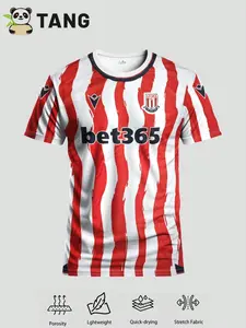 Men's Stoke City Style Soccer Jersey, & Brush Stripe, Short Sleeve, Fitted, All Seasons, English Championship Fan Gear