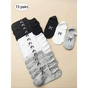 Women's Bow Print Ankle Socks, Casual Moisture Wicking Low Cut Socks, Soft Comfy for All Seasons Daily Wear Sock Set