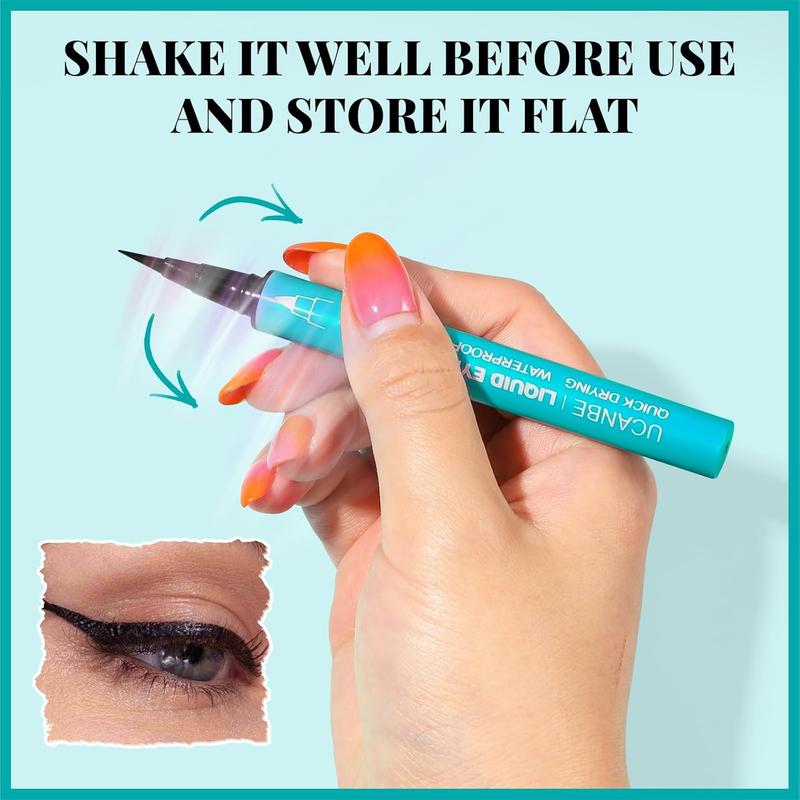 UCANBE 3pcs Black Liquid Eyeliner Kit - Different Sleek Brush Tips for Precision: Micro Fine, Slim Angled, and Thick Marker. Waterproof, Long-Lasting (24H), Quick Dry, Smudge-Resistant, Perfect for Daily & Bold Looks, Festivals, Parties, and Gifts