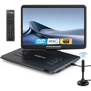 17.5" Portable TV/DVD Player with 15.6"  Swivel Screen, Built-in ATSC Tuner & FM, Rechargeable , Supports HDMI in/USB/ SD/AV Out, Multi-Disc Formats, Black