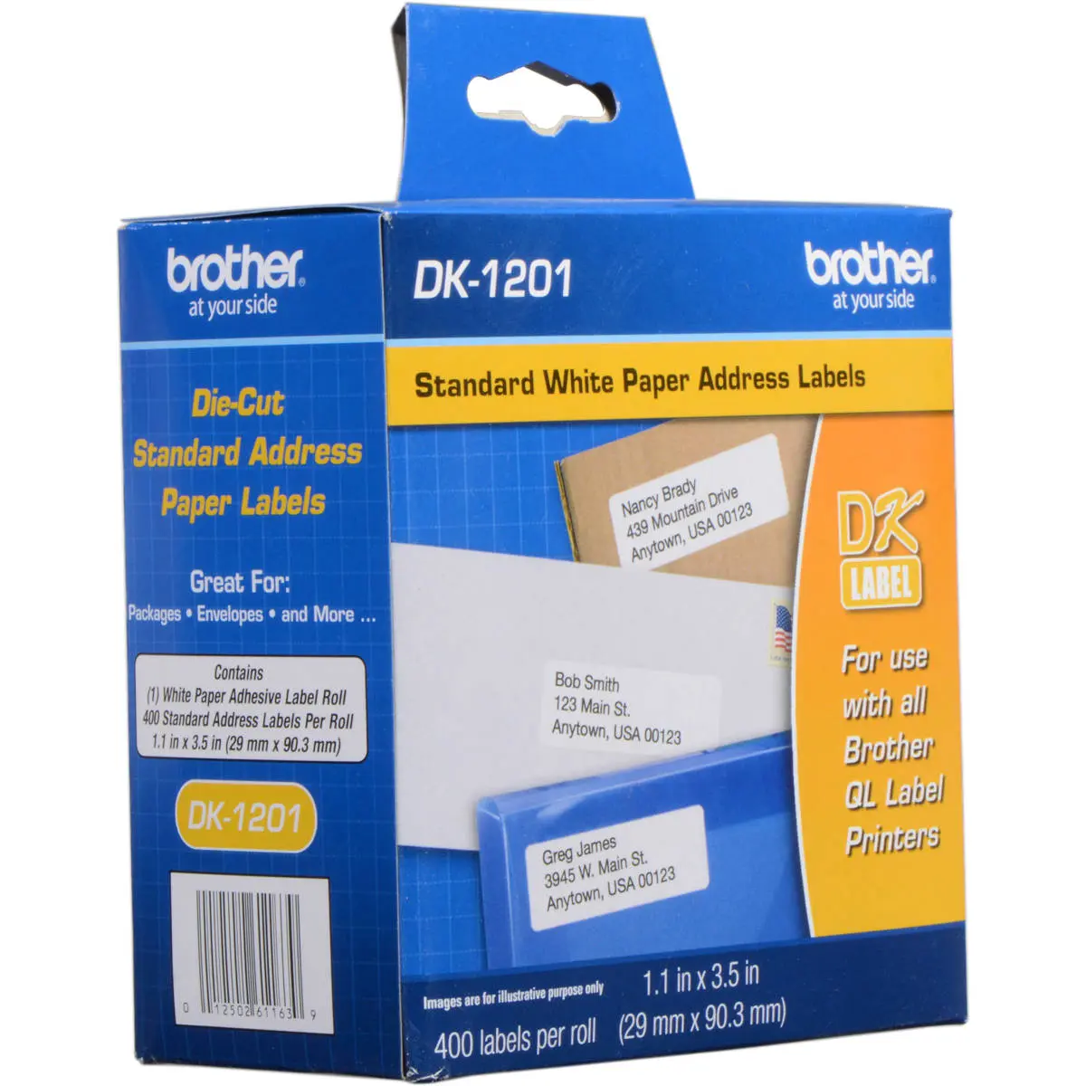 Brother DK1201 1.1x3.5" Standard Address White Paper Labels, 400 Labels