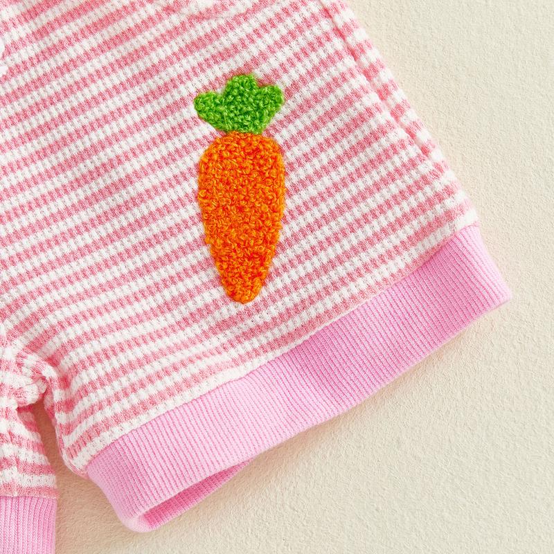 Toddler Baby Girl Boys Easter Outfits Set Short Sleeve Carrot Bunny Letter Embroidery T-Shirt and Shorts Infant Easter Clothing Set 0-3 Years