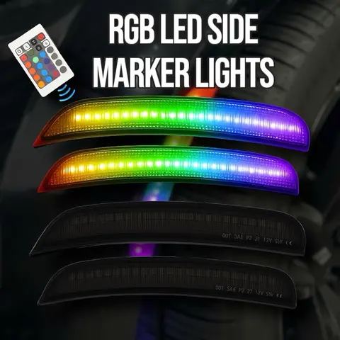 RVP Supply RGB LED Side Marker Lights 4-Pack Fits Dodge Charger, Dodge Challenger, Chrysler 300 & Durango – 2 Markers (2015–2023) Plug & Play Smoked Lens Remote Controlled 16 Color Options