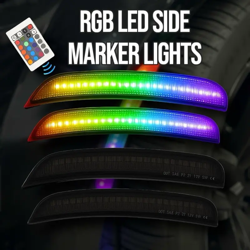 RVP Supply RGB LED Side Marker Lights 4-Pack Fits Dodge Charger, Dodge Challenger, Chrysler 300 & Durango – 2 Markers (2015–2023) Plug & Play Smoked Lens Remote Controlled 16 Color Options