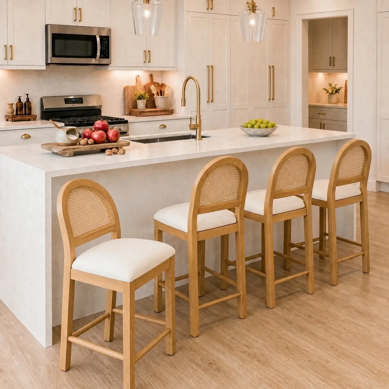 PHIVILLA 24" Counter Height Bar Stools Set of 2/4, Boho Farmhouse Wood Counter Height Kitchen Bar Stool with Woven Cane Back, Home Decor