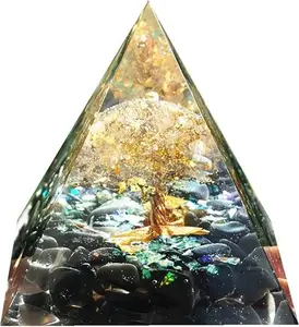 Tree of Life Orgonite Pyramid Kit White Quartz with Obsidian Stone Positive Reiki Energy Generator Crystal Healing Orgone Collection Wealth Lucky Meditation Tool