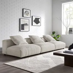 Solace 3-Piece Modular Corduroy Upholstered Sofa in Almond