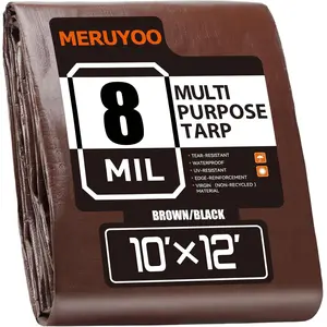 Waterproof 10x12 FT 8 Mil Tarp UV & Rip Tear Resistant Reversible Poly Tarp with Grommets Ideal for Outdoor Furniture Cover Car Protection Garden Plants Home Storage
