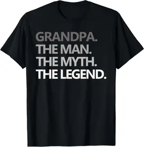 100% Cotton GRANDPA THE MAN THE MYTH THE LEGEND Men Gift Father's Day T-Shirt Fabric Menswear