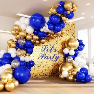 147Pcs Royal Blue And Gold Balloons Arch Garland Kit, 18 12 10 5 Inch Navy Blue Metallic Gold White For Graduation Baby Showr Decorations Birthday Wedding Party Decorations