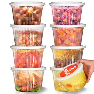 Stock Your Home 64 oz Plastic Deli Containers with Lids (8 Pack), Half Gallon Reusable Freezer Containers, Disposable Food Storage Containers with Lids, To Go Soup, Microwave Safe