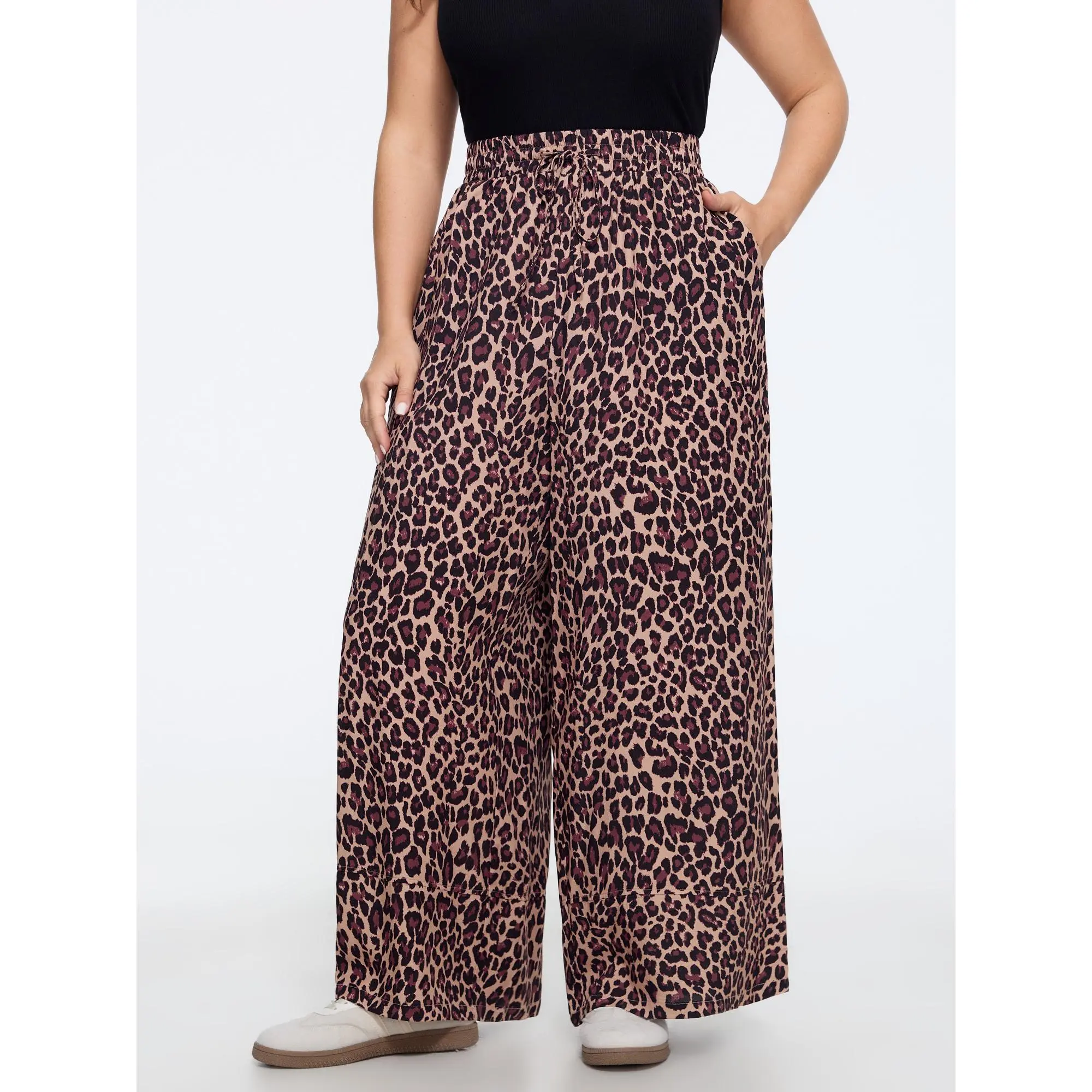 BLOOMCHIC Plus Size Leopard Print Elastic Waist Wide Leg Pants[M-6X]Summerfinds