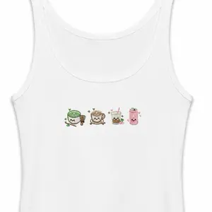 Embroidered Tank Top with Cute Matcha, Coffee, Dirty Soda and Energy Drink Designs