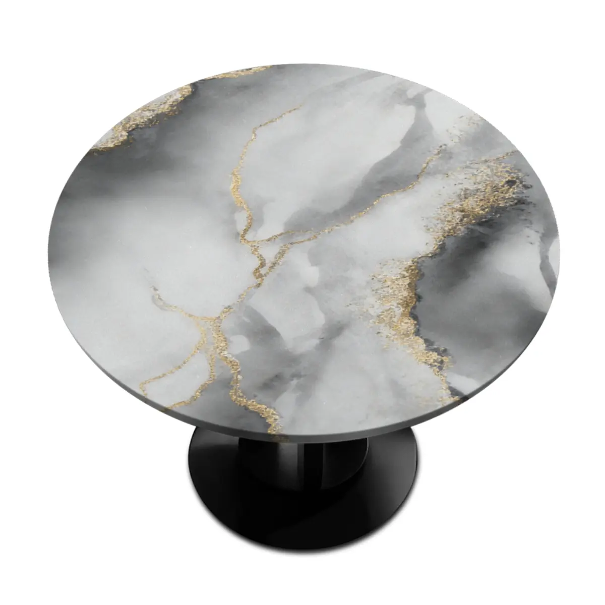 Elastic Stretch Spandex Grey White Gold Vein Marble Fitted Round Tablecloth - Wrinkle-Resistant, Stain-Resistant, Waterproof Golden Kintsugi Print Table Protector for Coffee Side Tables, Modern Minimalist Home Decor