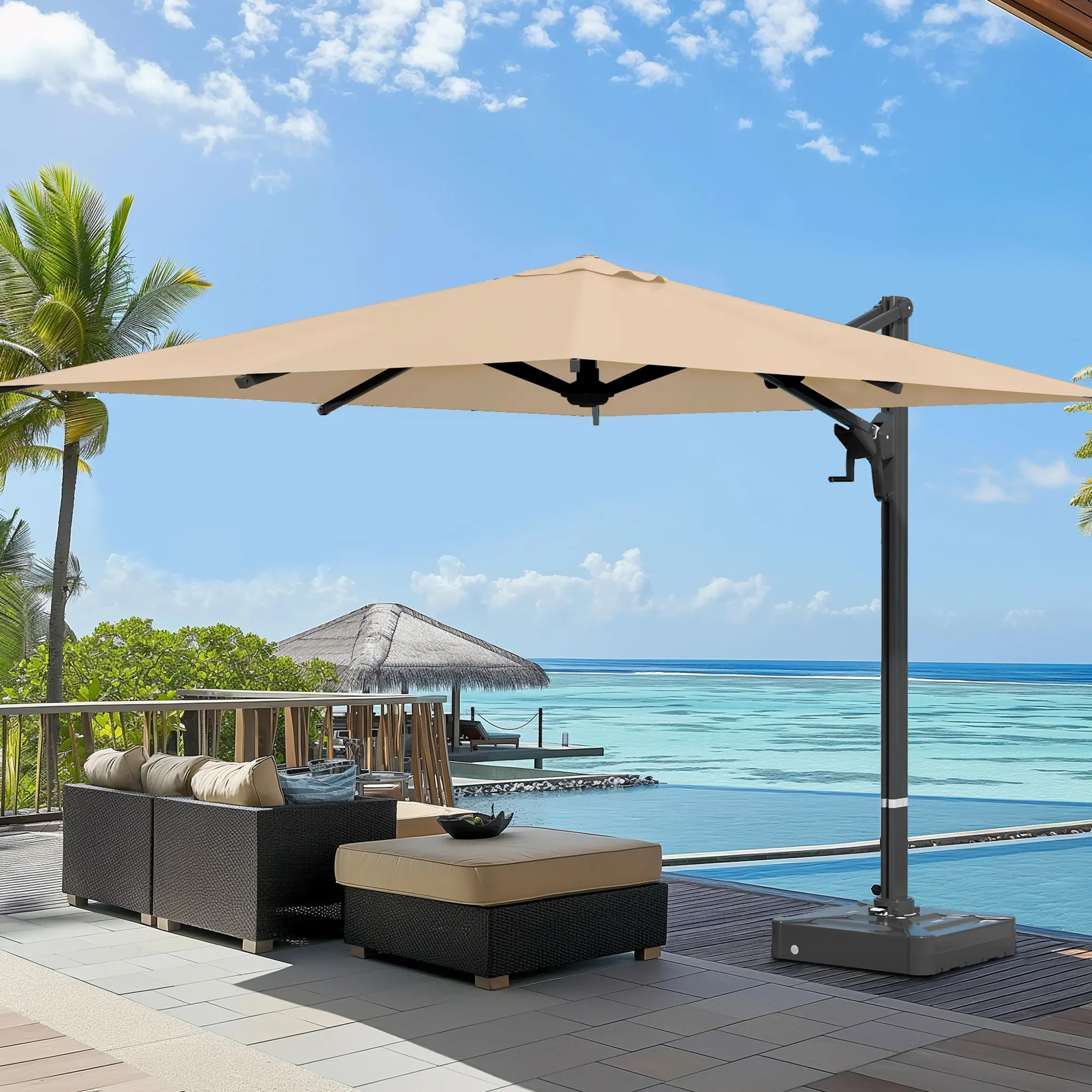 EROMMY 10x10ft Large Sliding Cantilever Umbrella - 360° Rotation, 6 Adjustable Heights, Polyester Patio Canopy, Ideal for Patio, Poolside (Sturdy Base Sold Separately)
