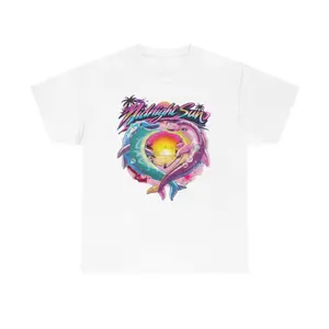 Vintage Midnight Sun Dolphin Graphic T-Shirt, Retro Pop Concert Tee, Indie Music Aesthetic Shirt for Men Women, Summer Festival Outfit Fan Gift