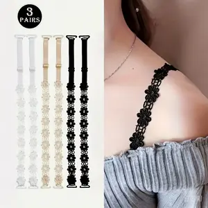 3 Pairs Lace Floral Decorative Bra Straps Adjustable Non Slip Shoulder Straps Women Lingerie Accessories