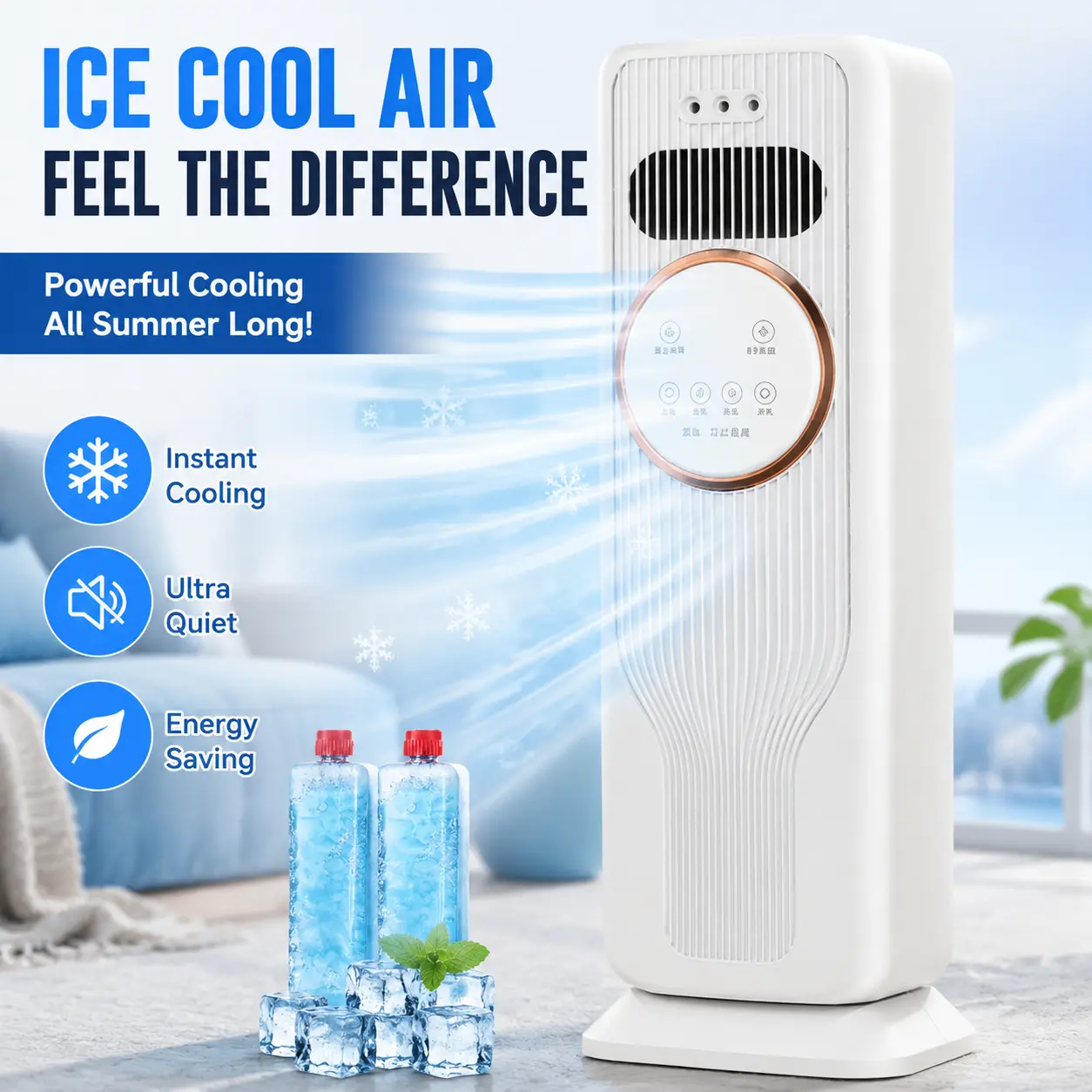 Movable Ice Climate Regulator, Dual Cold & Warm Air Modes, Fine Mist Humidifying System with Wide-Range Air Circulation, Library-Grade Quiet Operation, Tool-Free Assembly Cooling Gear for Bedroom Night Rest and Camper Use