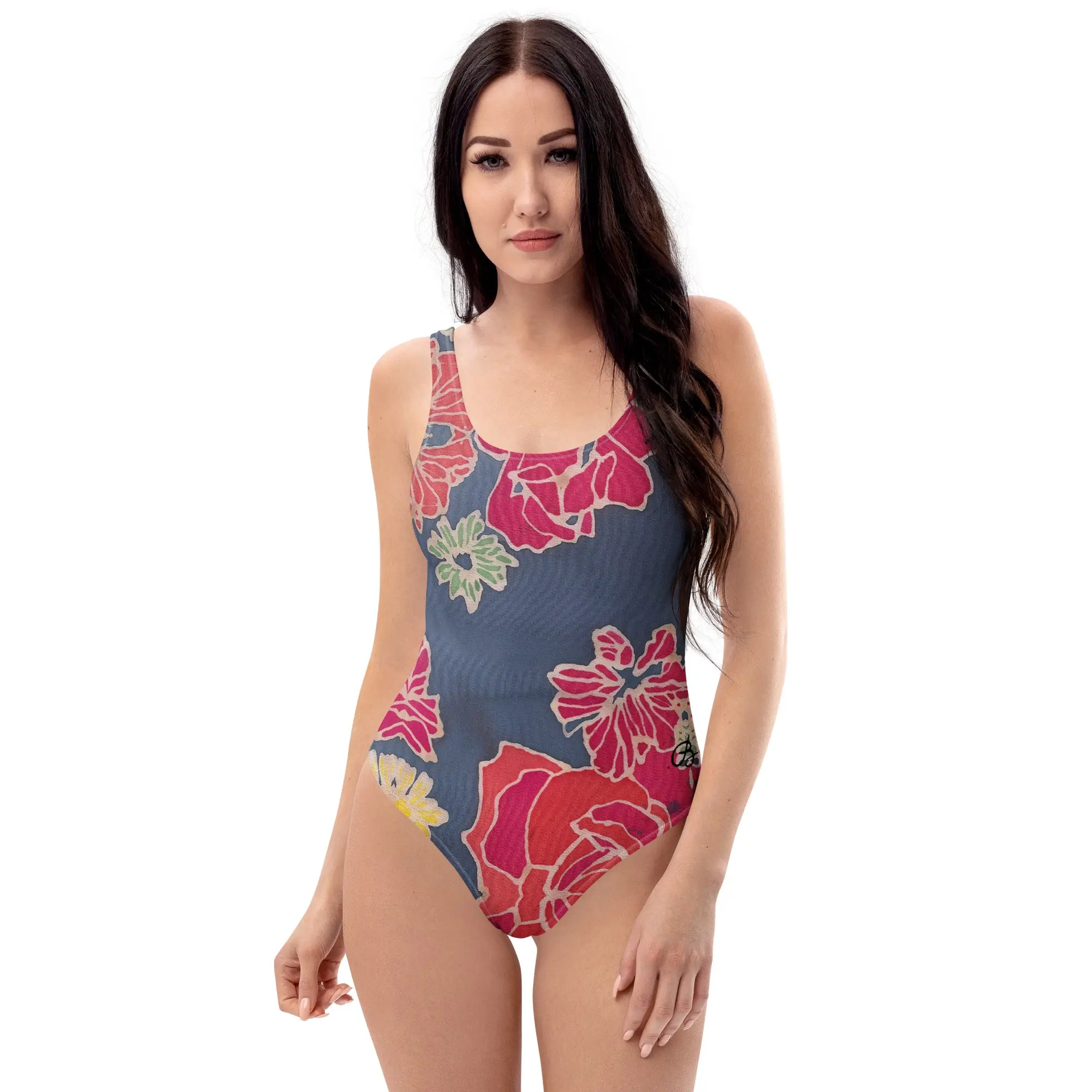 Floral Denim One-Piece Swimsuit