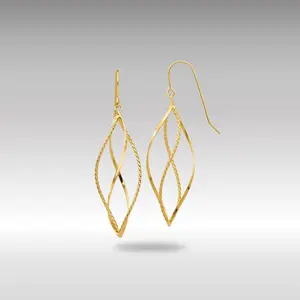 14K Gold Polished and Textured Twisted Dangle Earrings - Model TL834