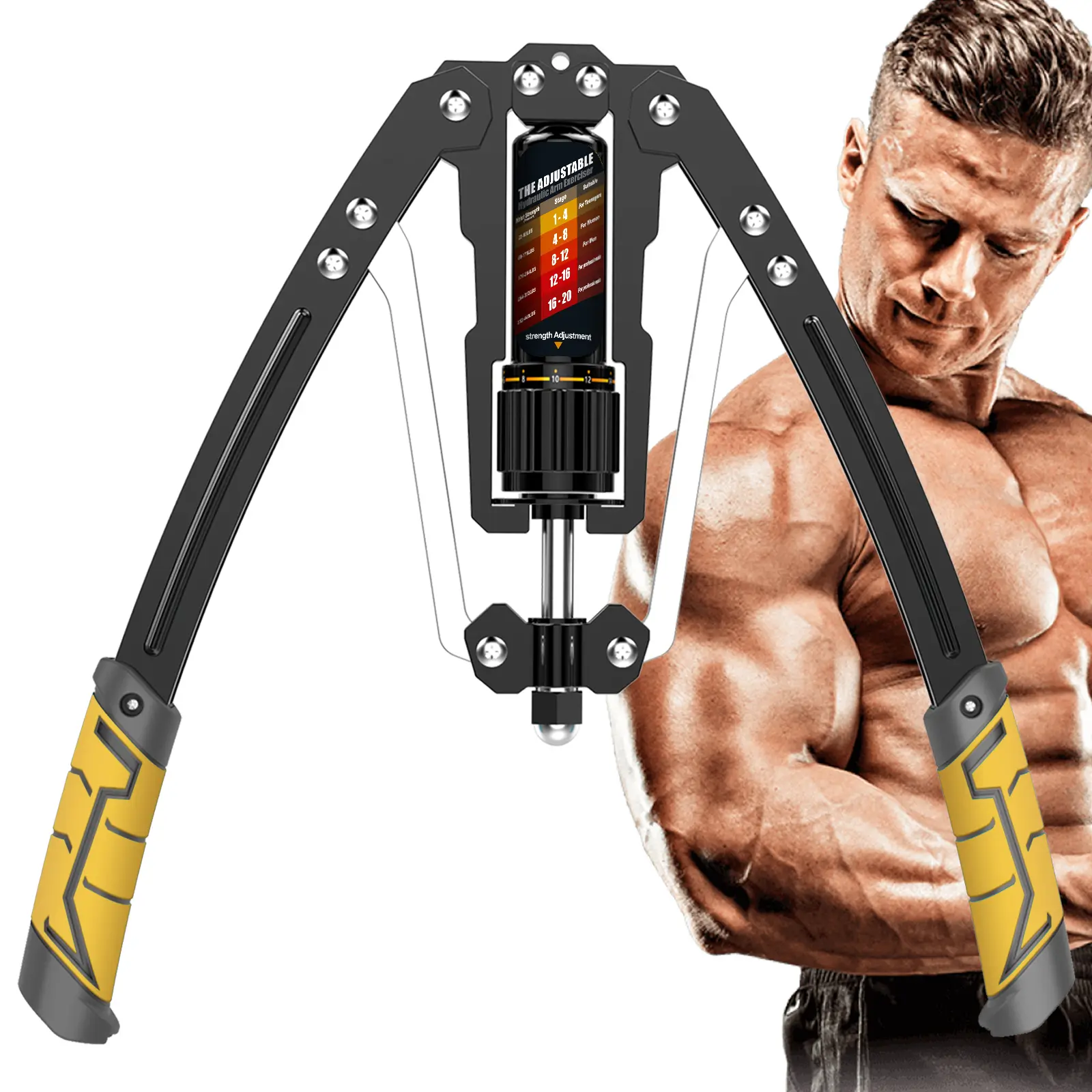 EAST MOUNT Hydraulic Arm Strength Trainer, Adjustable 22-440 lbs Steel Power Twister Exerciser with Safe Micro-Rebound for Home Gym Chest & Shoulder Training