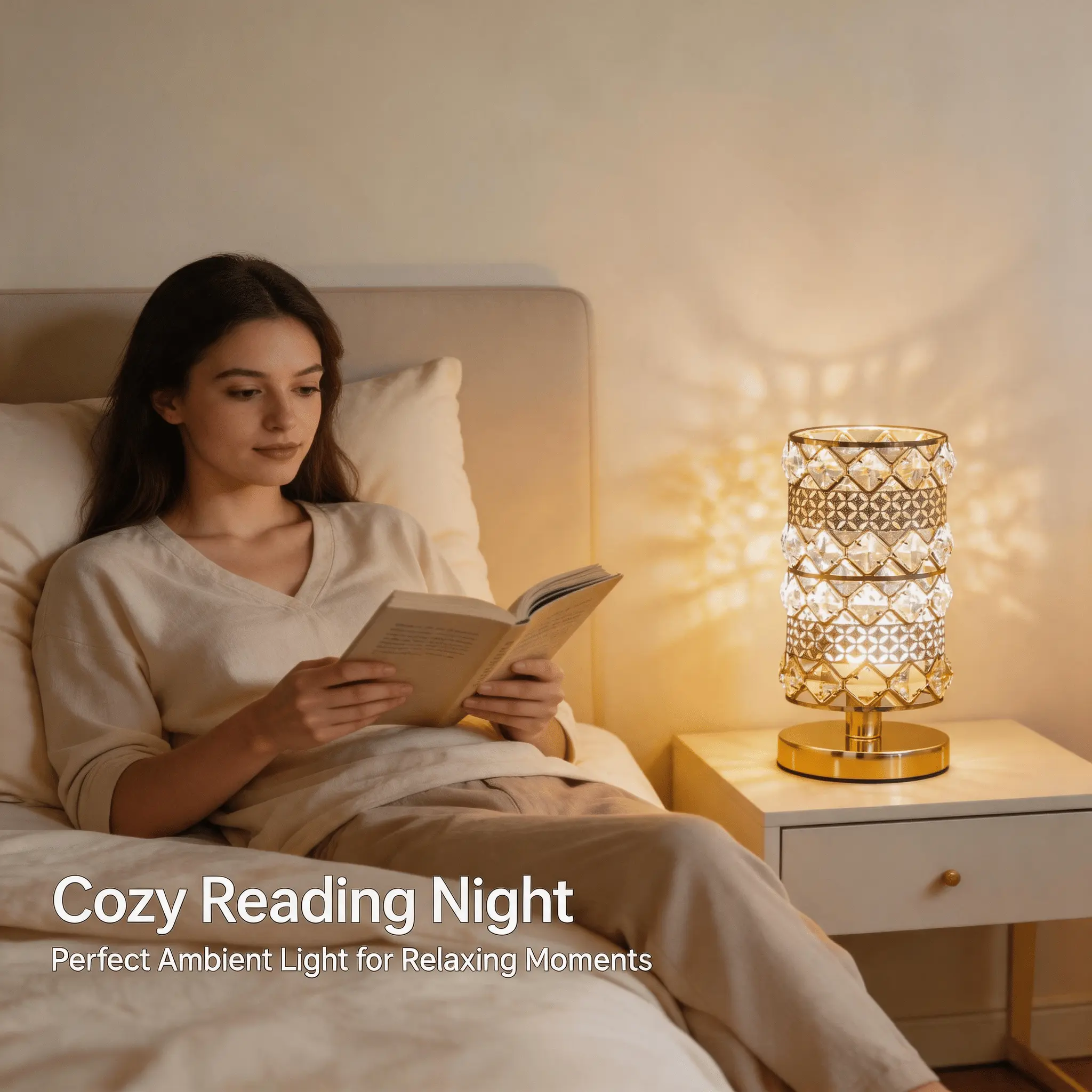 Aesthetic Crystal Lamp, Cute LED Table Light with Sparkling Crystal Effect, Decorative Bedroom Nightstand Lamp for Room Decor, Desk & Gift