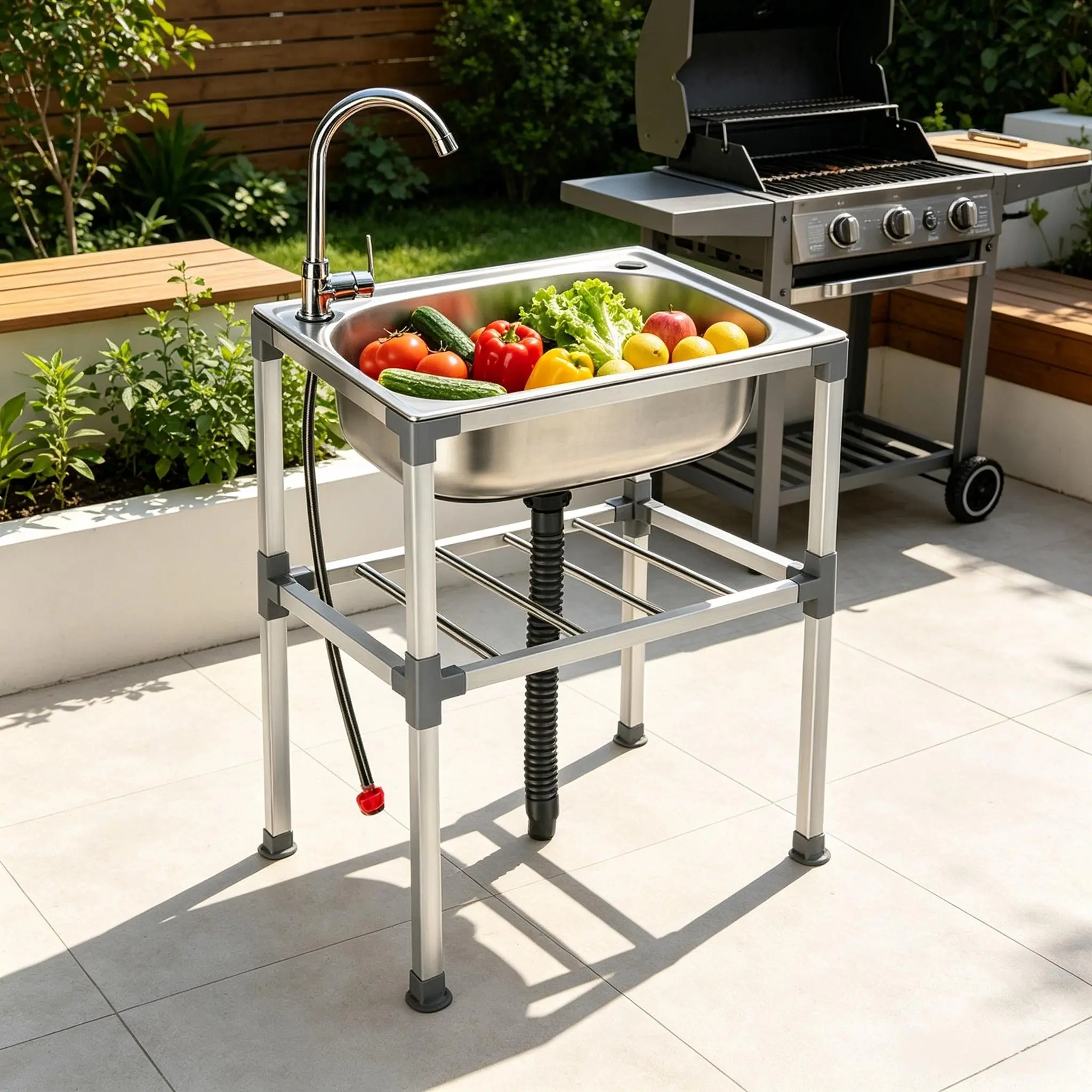 Utility Stainless Steel Utility Sink, Detachable Freestanding Kitchen Sink Single Bowl,Sink Free Standing Single Bowl Kitchen Sink with Cold  Water Pipe Stainless Steel Sink, Portable Business Outdoor Sink for Laundry Backyard Garage