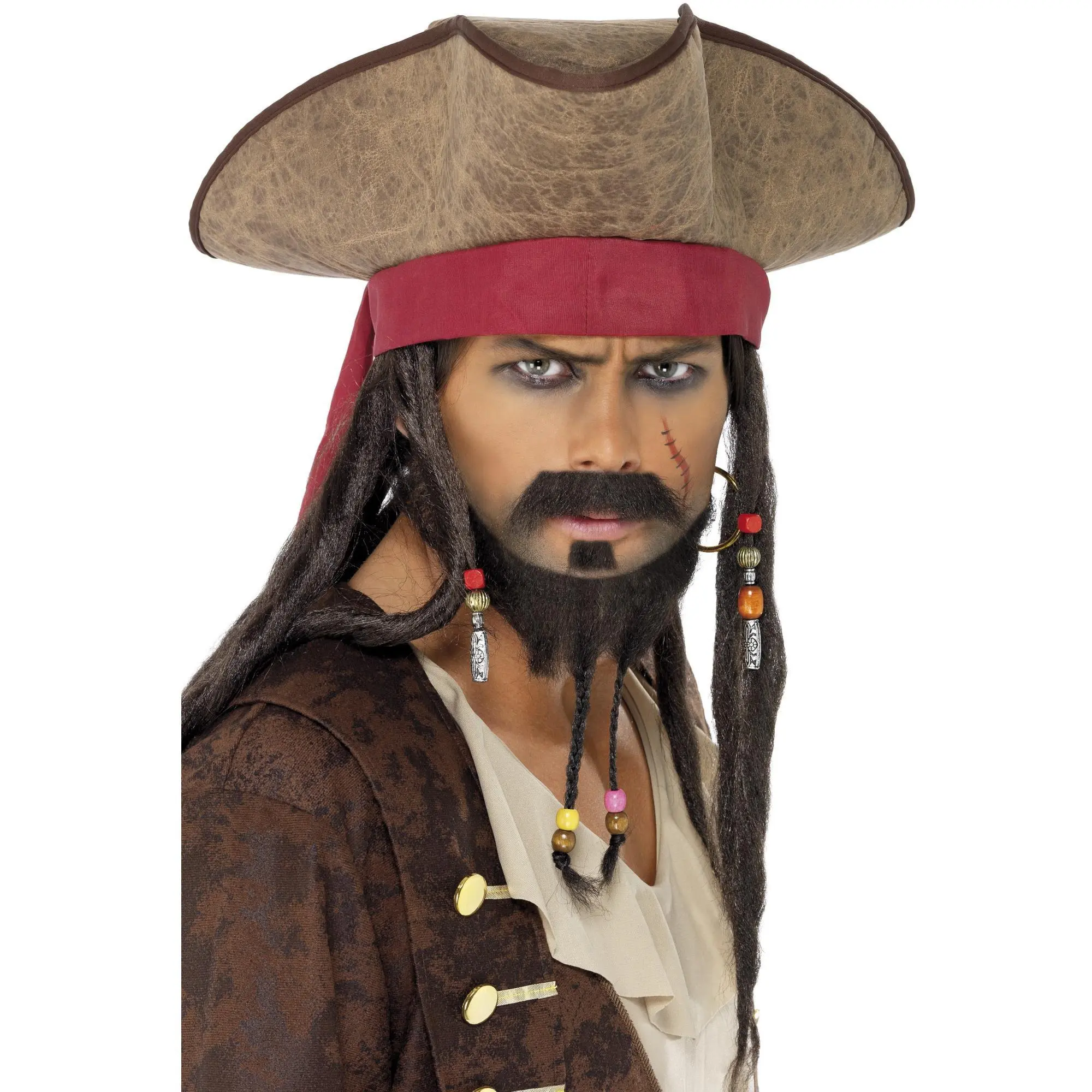 Brown Pirate Hat with Dreadlock Hair