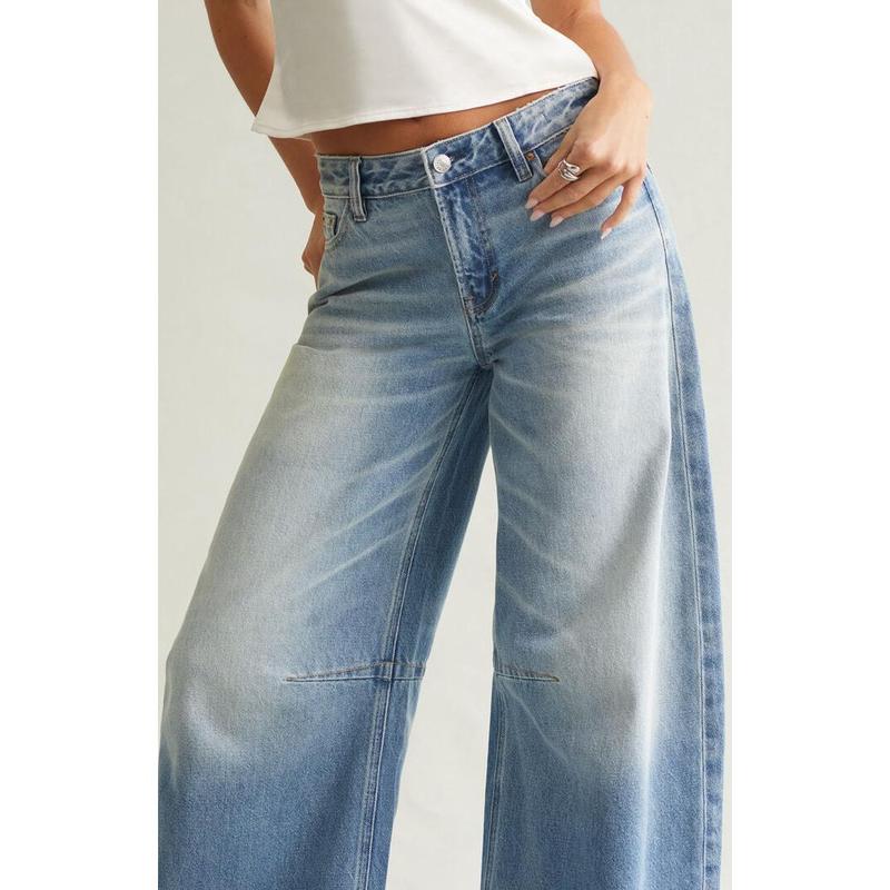 Pacsun Women's Remi Baggy Barrel Jeans Knee Dart Light Blue