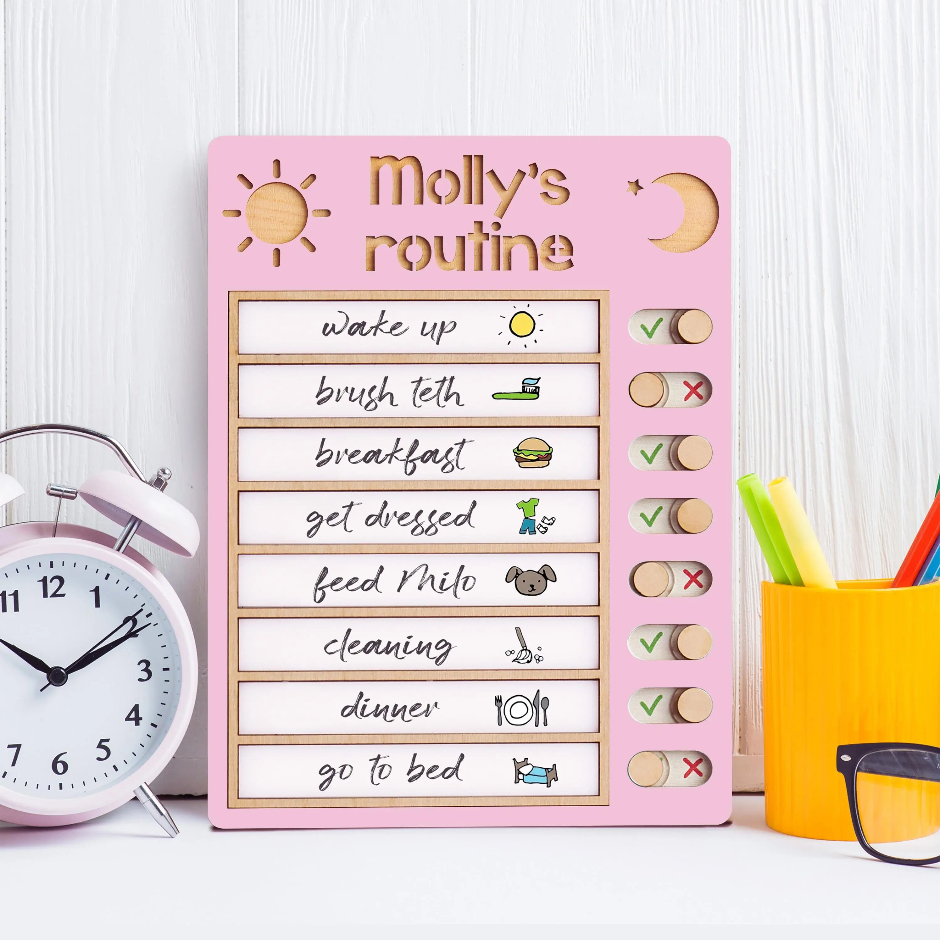 Customized Wooden Toddler Routine Chart, Visual Schedule for Kids, Daily Routine chart, Chore Chart for Kids, Homeschool Schedule, First Day Of School Sign